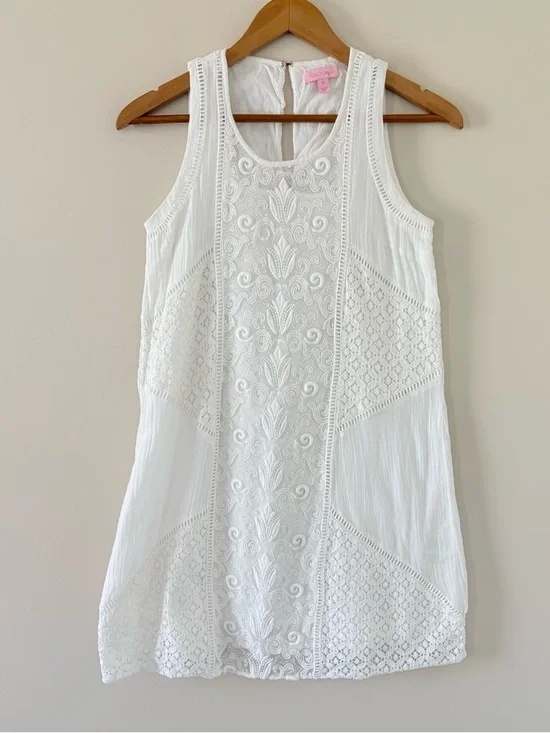 Lilly Pulitzer Ginny Shift Dress White XS Sleeveless Lace Cotton Embroidered - Picture 3 of 15